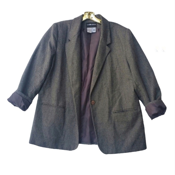 100% Wool Blazer Coat Jacket Single Button Waist 16P Grey - Picture 6 of 11